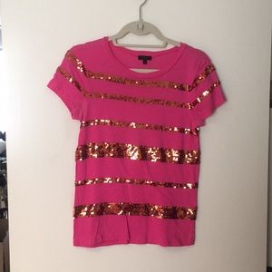 J.Crew Collection Hot Pink Sequin Stripe Tee
